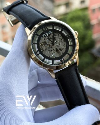 FOSSIL AUTOMATIC BLACK BELT GOLD CASE BLACK DIAL_img_0