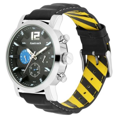 Fastrack NS3227SL01 Fastfit Quartz Multifunction Black Dial Leather Strap Watch_img_1