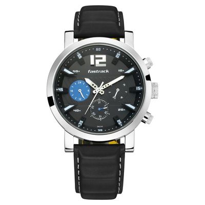 Fastrack NS3227SL01 Fastfit Quartz Multifunction Black Dial Leather Strap Watch_img_3