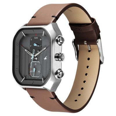 Fastrack 3270SL04 Fleek Quartz Multifunction Grey Dial Leather Strap Watch_img_4
