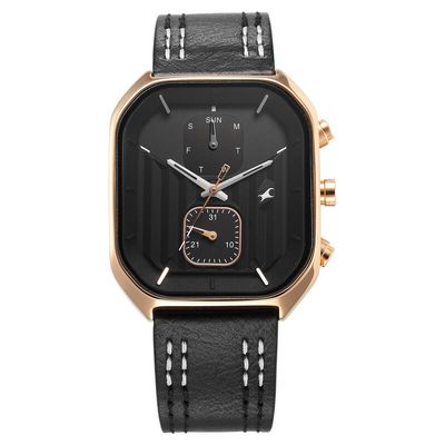 Fastrack 3270WL01 Fleek Quartz Multifunction Black Dial Leather Strap Watch_img_0