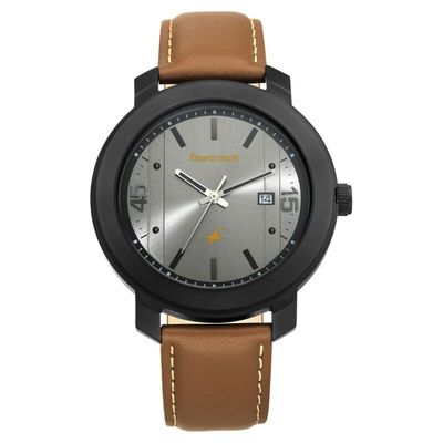 Fastrack NS3246NL01 Bare Basics Quartz Analog with Date Grey Dial Leather Strap Watch_img_0