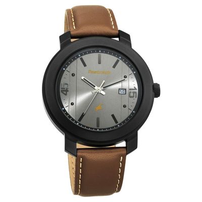 Fastrack NS3246NL01 Bare Basics Quartz Analog with Date Grey Dial Leather Strap Watch_img_2
