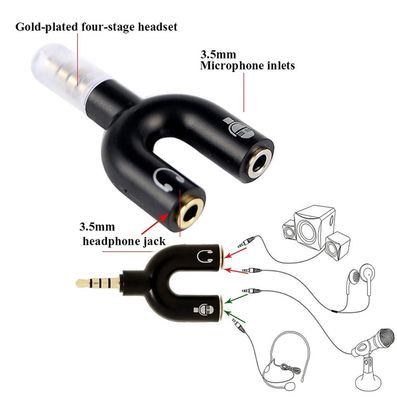 U-Shape Converter- 3.5mm Audio Splitter For Headphone and Microphone- Black_img_1