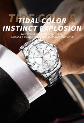 BINBOND Original Men’s Luxury Stainless Steel Fashion Business Watch Luminous Dual Calendar_img_1