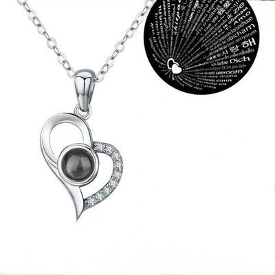 Projection Necklace Set With Rose Gift Box 100 Languages I Love You Heart Pendant Jewelry_img_3