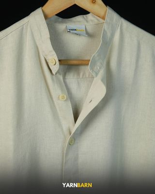 Ivory Beige Band Collar Shirt_img_1