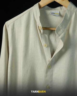 Ivory Beige Band Collar Shirt_img_2