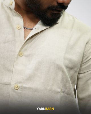 Ivory Beige Band Collar Shirt_img_4