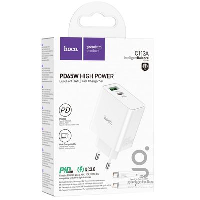 Hoco PD65W Type-C+USB QC3.0 Fast Charger (C113A)_img_1