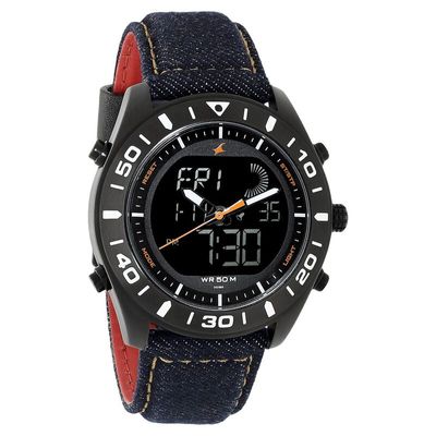 Fastrack NP38034NL01 Denim Quartz Analog Digital Black Dial Denim Strap Watch_img_0