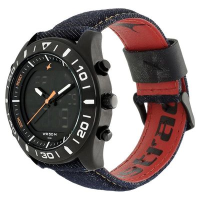 Fastrack NP38034NL01 Denim Quartz Analog Digital Black Dial Denim Strap Watch_img_4
