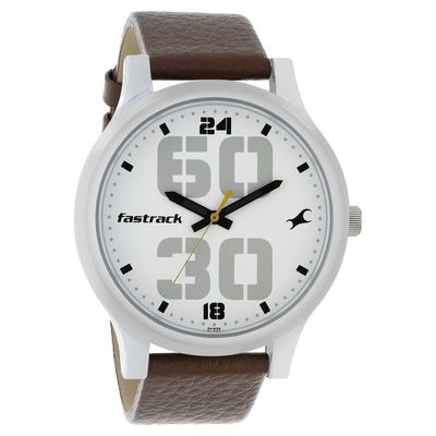 Fastrack NS38051SL06 Bold Quartz Analog White Dial Leather Strap Watch_img_0