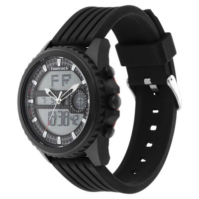 Fastrack NS38064PP01 Streetwear Quartz Analog Digital Black Dial PU Strap Watch_img_1