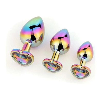 Cute Rainbow Anal Plugs Heart-shaped Metal Crystal Jewelry Small Adult Anal Plugs Female Male Couple Flirting Masturbation_img_0