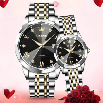 Butter Fly Lock Olievs Stainless Steel fashionable Couple watches +1pcs chain cutter+ 2 pcs battery Silver black_img_1