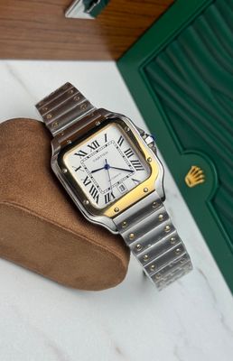 Cartier Santos white dial two tone