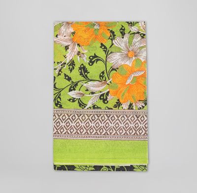Bright Orange & White Floral Print on Olive Green Body | Digital Printed Saree | Contrast Aanchal & Border_img_1