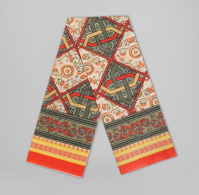 Digital Printed Saree | Multicolor All-Over Printed Body with Bright Orange Shape & Motif Printed Aanchal & Border_img_2