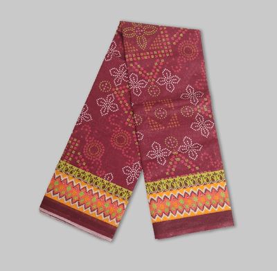 Chic Maroon Digital Printed Saree | All-Over Print with Stylish Contrast Aanchal & Border_img_2