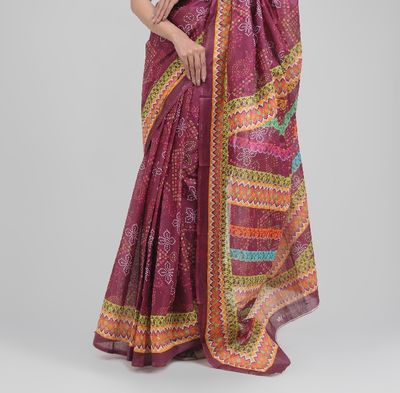 Chic Maroon Digital Printed Saree | All-Over Print with Stylish Contrast Aanchal & Border_img_7