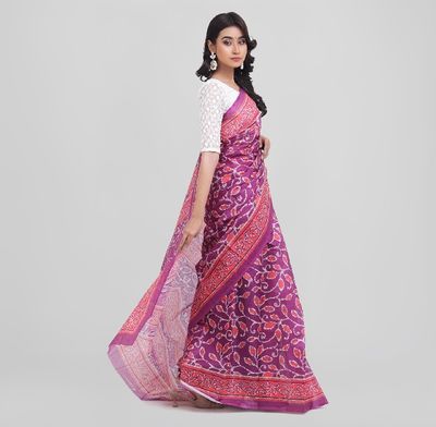 Sophisticated Violet Digital Printed Saree | All-Over Print with Contrasting Aanchal & Border_img_4