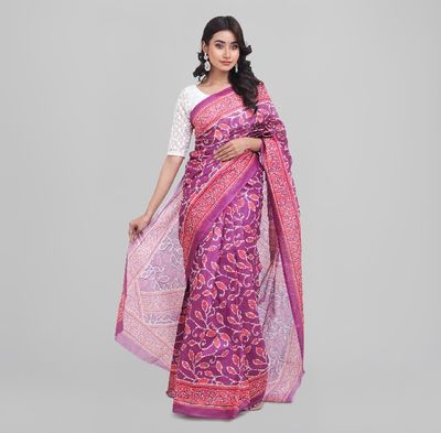 Sophisticated Violet Digital Printed Saree | All-Over Print with Contrasting Aanchal & Border_img_3