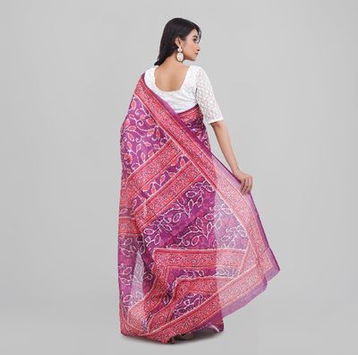 Sophisticated Violet Digital Printed Saree | All-Over Print with Contrasting Aanchal & Border_img_6