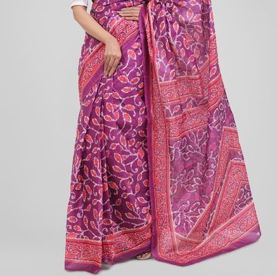 Sophisticated Violet Digital Printed Saree | All-Over Print with Contrasting Aanchal & Border_img_5