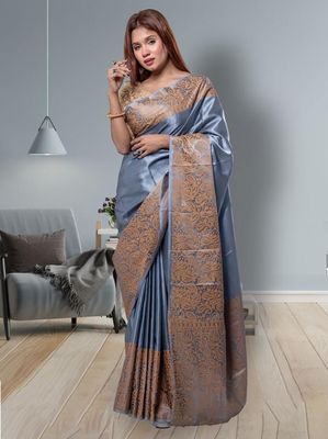 Solid Color Printed Silk Sharee_img_1