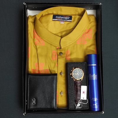 Printed Panjabi+ Wallet+ Olevs belt Watch+ Perfume Combo Pack_img_0