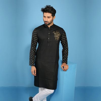 Printed Panjabi+ Wallet+ Olevs belt Watch+ Perfume Combo Pack_img_2