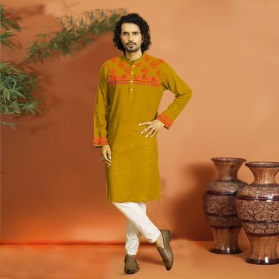 Printed Panjabi+ Wallet+ Olevs belt Watch+ Perfume Combo Pack_img_5