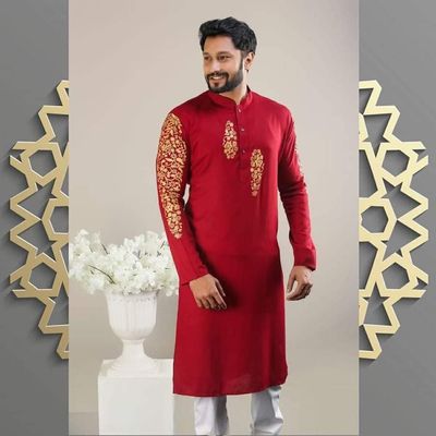 Printed Panjabi+ Wallet+ Olevs belt Watch+ Perfume Combo Pack_img_2