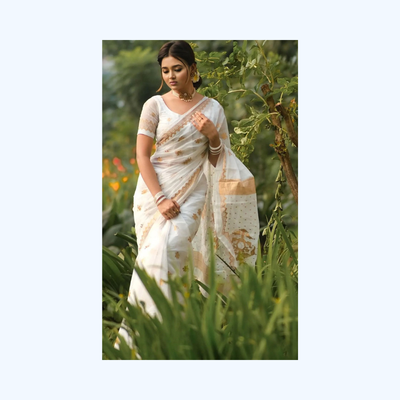Premium Semi Muslin Saree – Skin & Afsan Print | Matching Blouse Piece_img_1