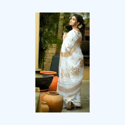 Premium Semi Muslin Saree – Skin & Afsan Print | Matching Blouse Piece_img_3