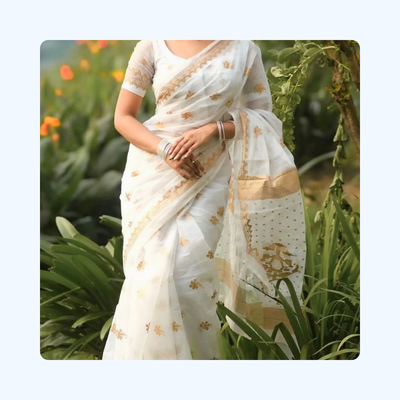 Premium Semi Muslin Saree – Skin & Afsan Print | Matching Blouse Piece_img_0