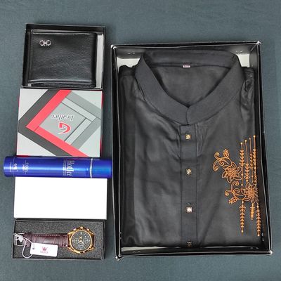 Printed Panjabi+ Wallet+ Olevs belt Watch+ Perfume Combo Pack_img_1
