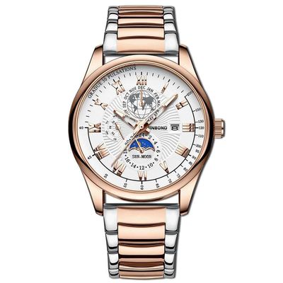 BINBOND B3982 New Style Silver Men Quartz Watch Authentic Stainless Steel Band Water Proof Date Display Dials Decoration Watch_img_0