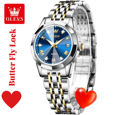 Butter Fly Lock OLEVS Watch for Women Silver Blue_img_0