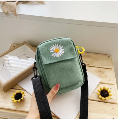 Women's Single Shoulder Bag Small Phone Purse Ladies Handbags Fashion Solid Color Casual Handbag Daisy Canvas Handbag Zipper Bag_img_0