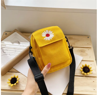 Women's Single Shoulder Bag Small Phone Purse Ladies Handbags Fashion Solid Color Casual Handbag Daisy Canvas Handbag Zipper Bag_img_2