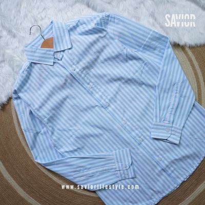 Sky White Stripe - Old Money Full Sleeve Shirt_img_1