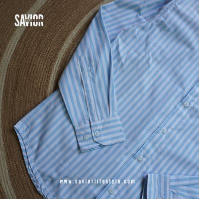 Sky White Stripe - Old Money Full Sleeve Shirt_img_3