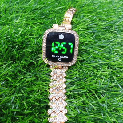 New Trend Fashion Steel Chain Diamond Women Watch Full Diamond Touch Screen LED Water Diamond Bracelet Watch (Rose)_img_2