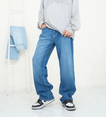 Deep blue baggy fitted denim pant_img_1