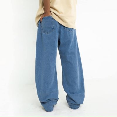 Solid blue baggy fitted denim pant_img_1
