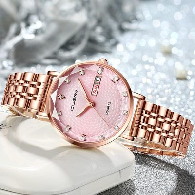 CUENA 6002 Luxury Date Rhinestone Bracelet Ladies Watch-Rose Gold_img_0