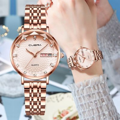 CUENA 6002 Luxury Date Rhinestone Bracelet Ladies Watch-Rose Gold_img_1