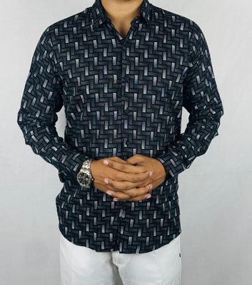 কালো রিমি কটন প্রিন্ট শার্ট।_img_1